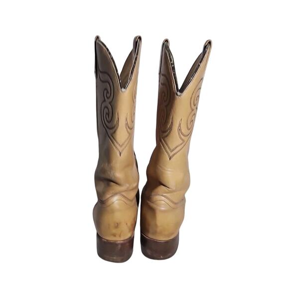 Mens Vintage Dingo Tan Leather Cowboy Boots Wood Heel Sz 9.5 D Western Rugged main image 2